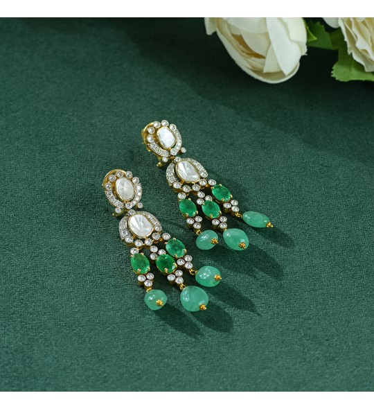 Polki Earrings With Russian Emeralds