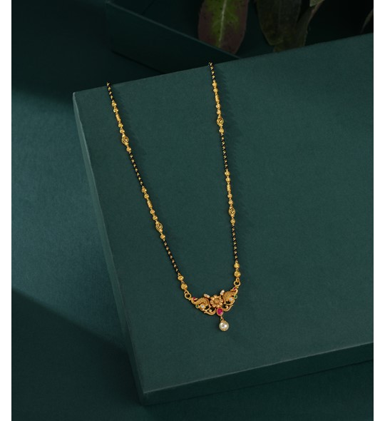 Flower & Peacock Pendant in Gold Mangalsutra