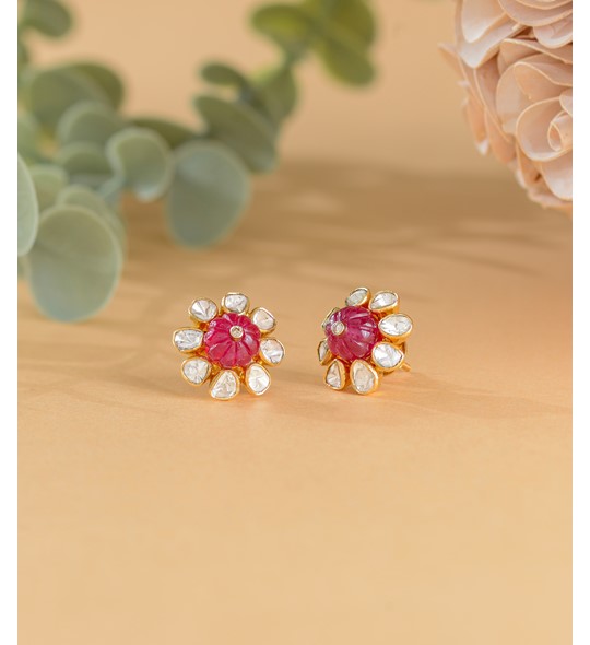 Karbuja Beads & Floral Diamond Polki Studs