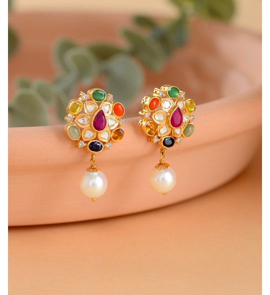 Navaratnam Polki Diamond Stud Earrings