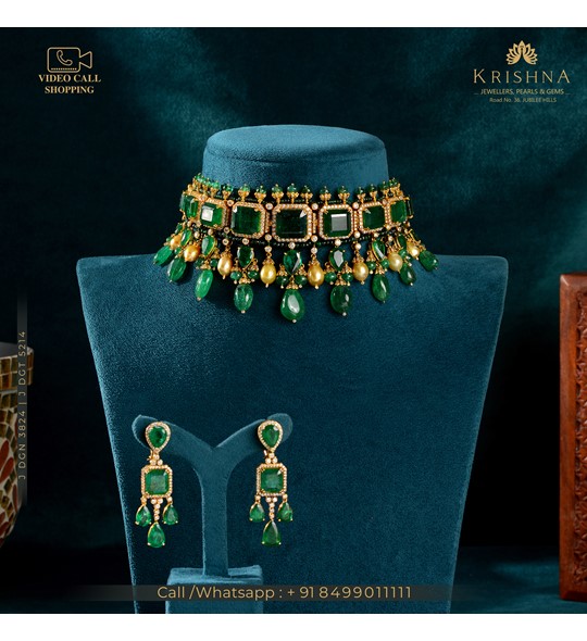 Regal Diamond Choker Sets in  Emerald Elegance