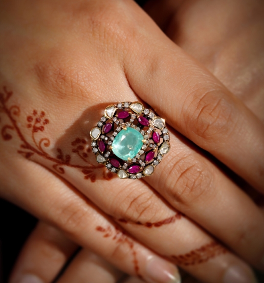 Victorian style polki diamond ring