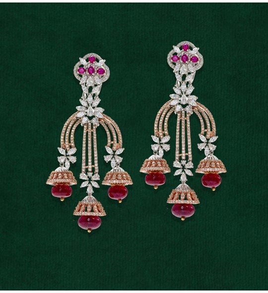 Diamond Ruby Rose Gold Earrings