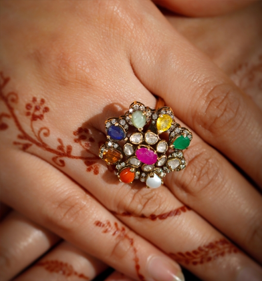 Victorian style diamond Gemstone ring