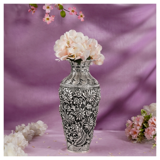 Antique Silver Flower  Vase  in Nakshi Work