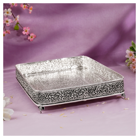 Antique Silver Tray In Elephant Motif