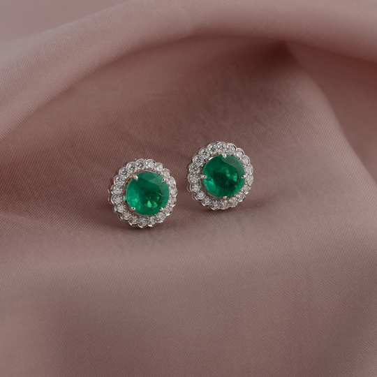 Ritzy Green Oynx & Diamond Stud Earrings