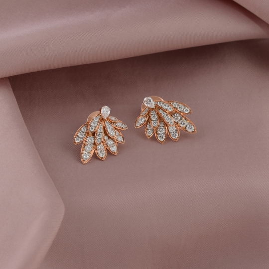 Floral & Rose Gold Diamond Stud Earrings