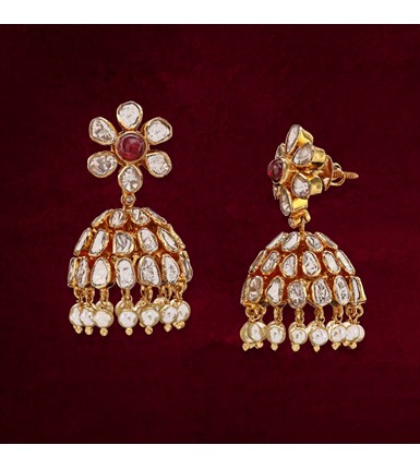 Uncut Diamond yellow gold Jhumka / Bhutalu  Earrings