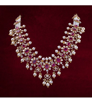 Ruby polki Diamonds Pearls Necklace