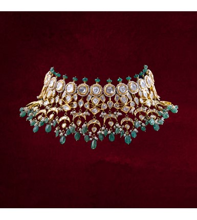 Polki Emerald Choker Gold Necklace