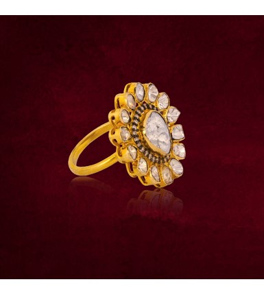 Uncut diamond ring in Floral Motif