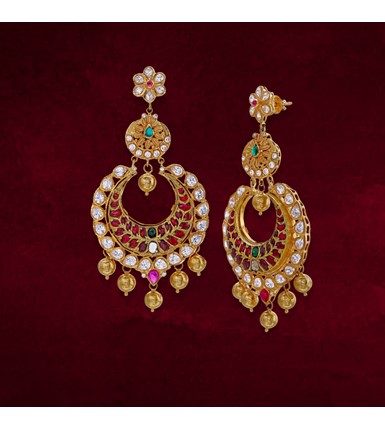 yellow gold ruby czs emerald chandbali earrings