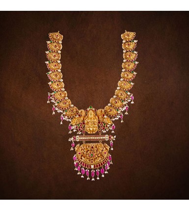 Nakshi Yellow Gold Kundan Haram Necklace