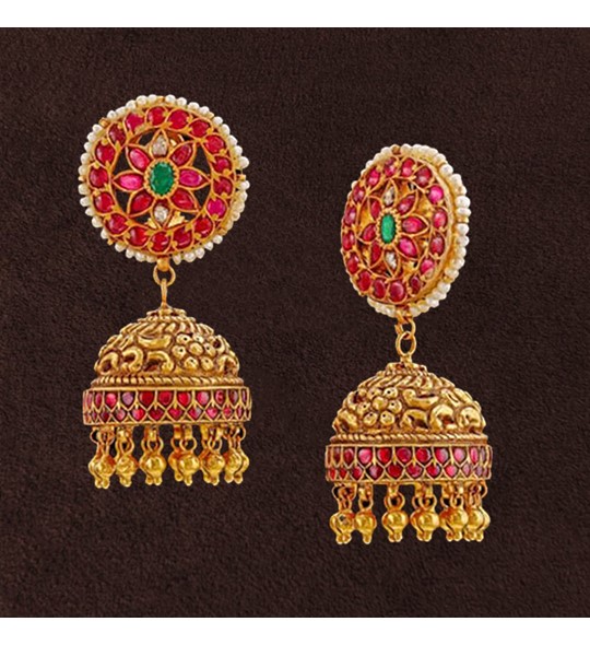 Ruby Kundan Jhumka Earrings