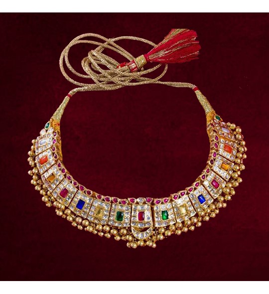 Navrathan kundan yellow gold necklace