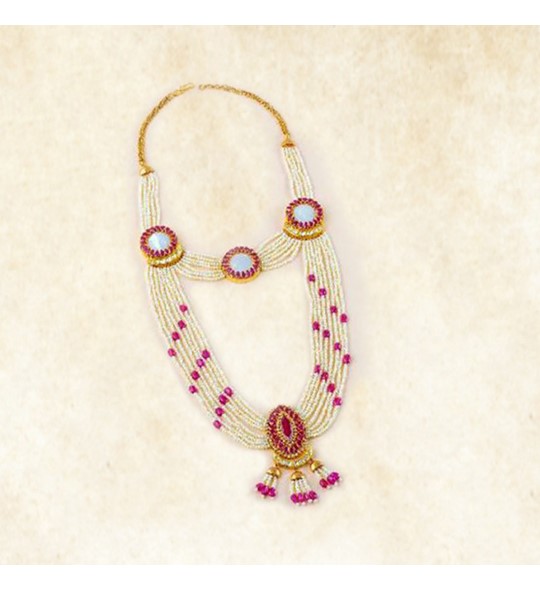 Pearls Rubies necklace in yellow gold