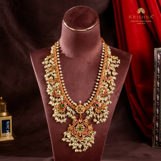 Gold Kundan Necklace with Keshi Pearls