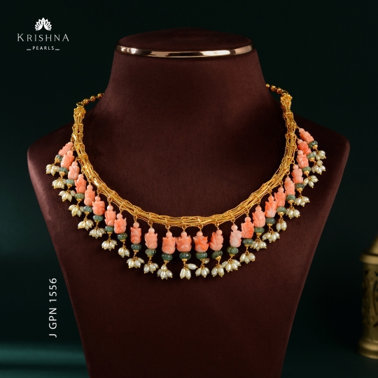 Luxy Rose Coral & Karbuja Emerald Necklace