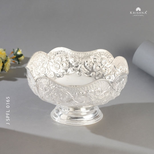 Silver Pooja Bowl In Floral Work