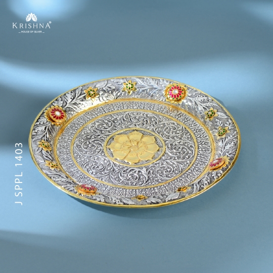 Vibrant Silver Thali with Floral Motif