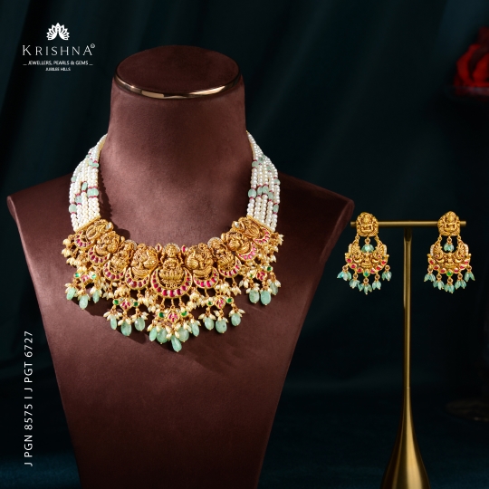 Lakshmi & Peacock Necklace - Chandbali Earrings
