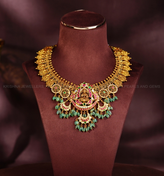 Divine Elegance 22K Gold Laxmi Devi Necklace with Kasulu