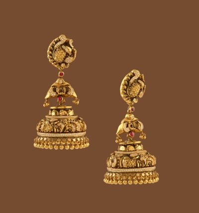 Buy Antique Gold Plated Floral Peacock Jhumki Earrings | Tarinika