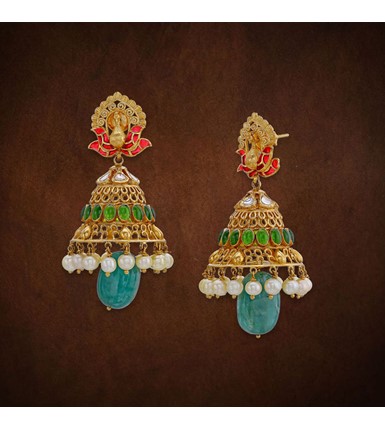 Multistone Emerald Drop Jhumkas