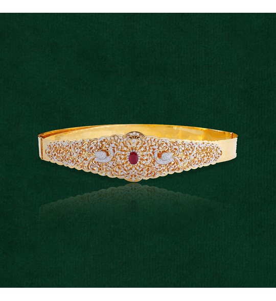 Gold & Diamond Vaddanam in Peacock Work