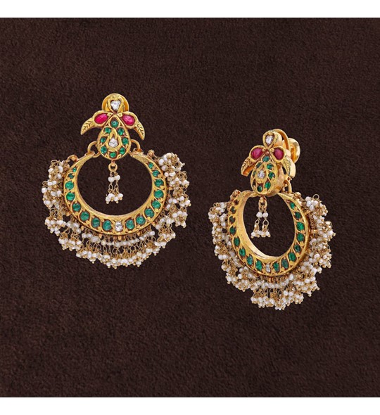 Gold with diamond chandbali jhumkas  Buy Gold with diamond chandbali  jhumkas online  Earrings on sale  Krishna Jewellers Pearls  Gems