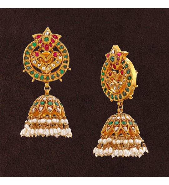 Krishna Jewellers: Gold Jhumka in Peacock Design Buy Now