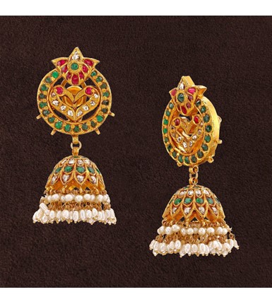 Antique Ruby Gold Jhumka Earrings - Shop Now