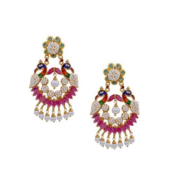 Ruby and kakamoti peacock chandbali gold earrings - Krishna Jewellers ...