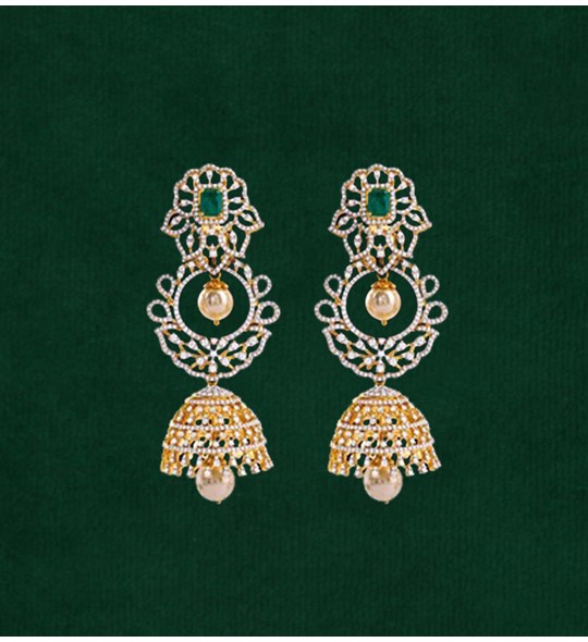 Diamond Chandbali, Jhumka earrings in yellow gold