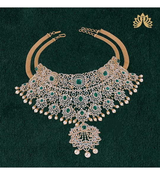 Gold polish kundan, ruby & emerald peacock choker with pearls (MADE TO –  House of Taamara