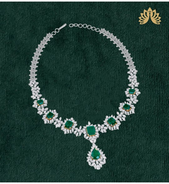 Diamond Emerald Necklace in white gold