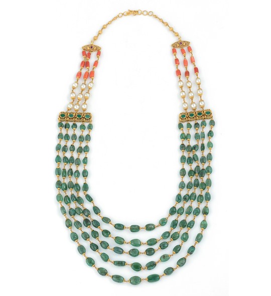 22k Gold Haar Necklace crafted using Emeralds, Rubies & South Sea ...