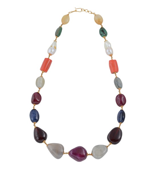 Colorful Precious Gemstone beads Gold Necklace