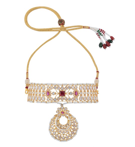 Rajasthan concept themed Choker Necklace crafted using yellow gold