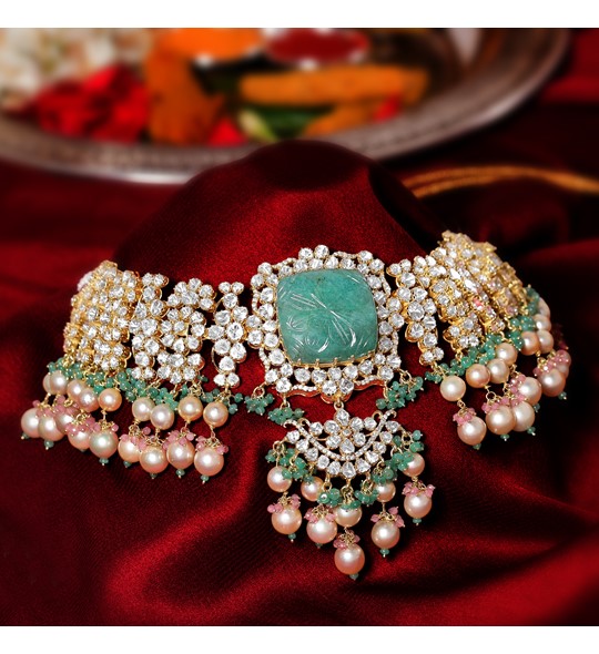 Gorgeous Peacock Hydra Ruby Emerald Choker Set Online|Kollam Supreme