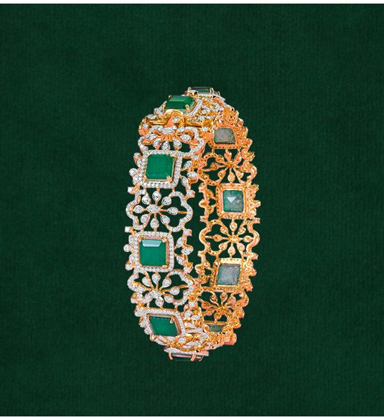 Diamond & Emerald Gold Bangle