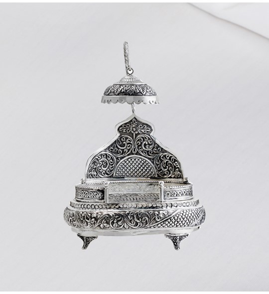 Antique Silver Puja Mandir in Flower Motif