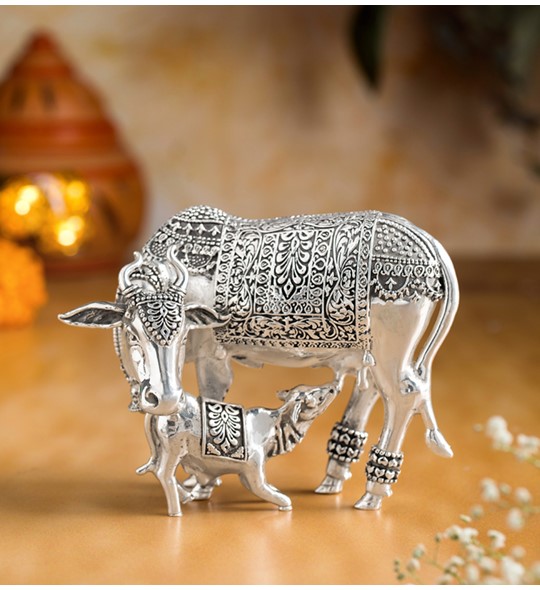 Kamadhenu Cow and Calf with Goddess Laxmi