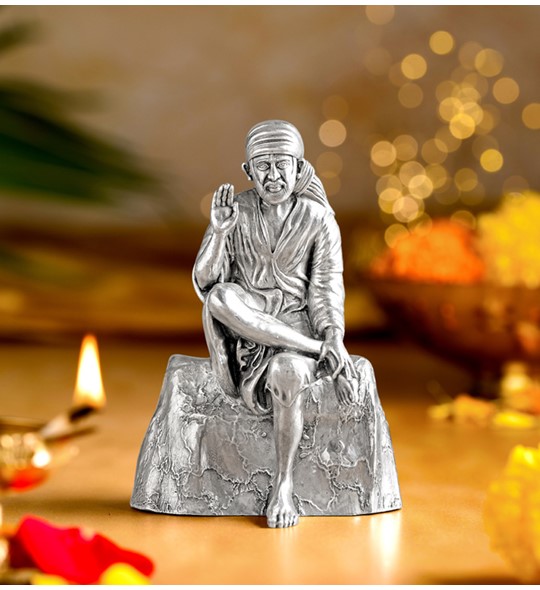 Rustic Silver Sai Baba Idol