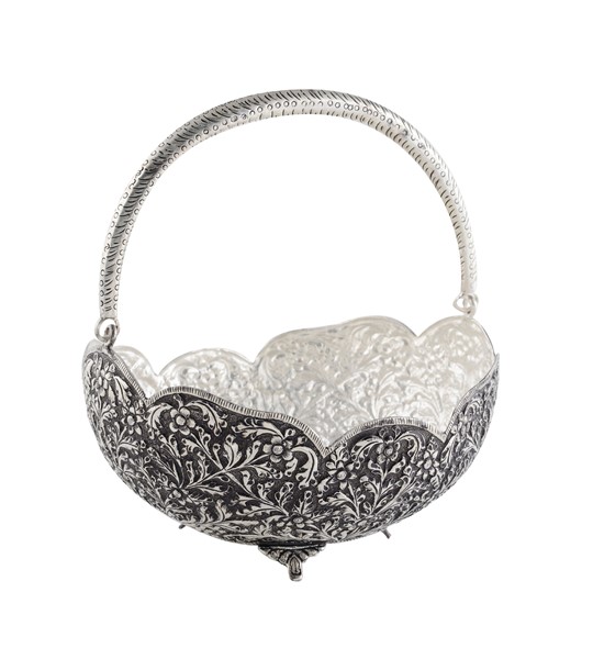 Antique Silver Basket in Nakshi Workmanship