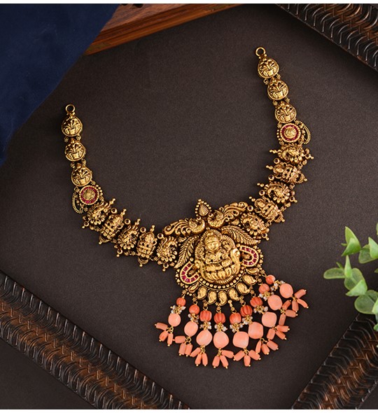 Coral & Gold Lakshmi Necklace