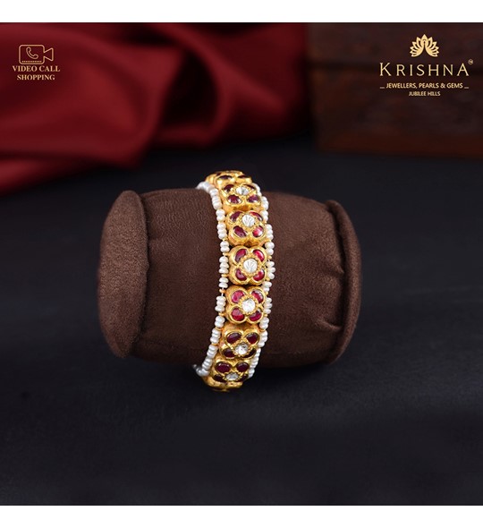 Gold Floral Ruby Kada