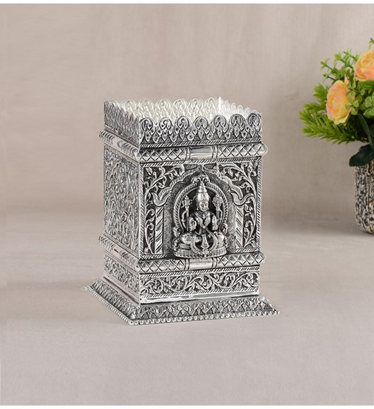 Goddess Lakshmi Silver Tulsi Pot