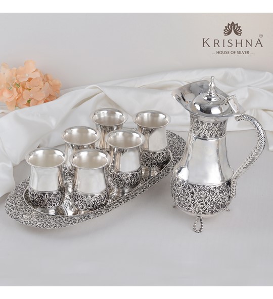 Exclusive Silver Tableware Set in Antique Nakshi Work